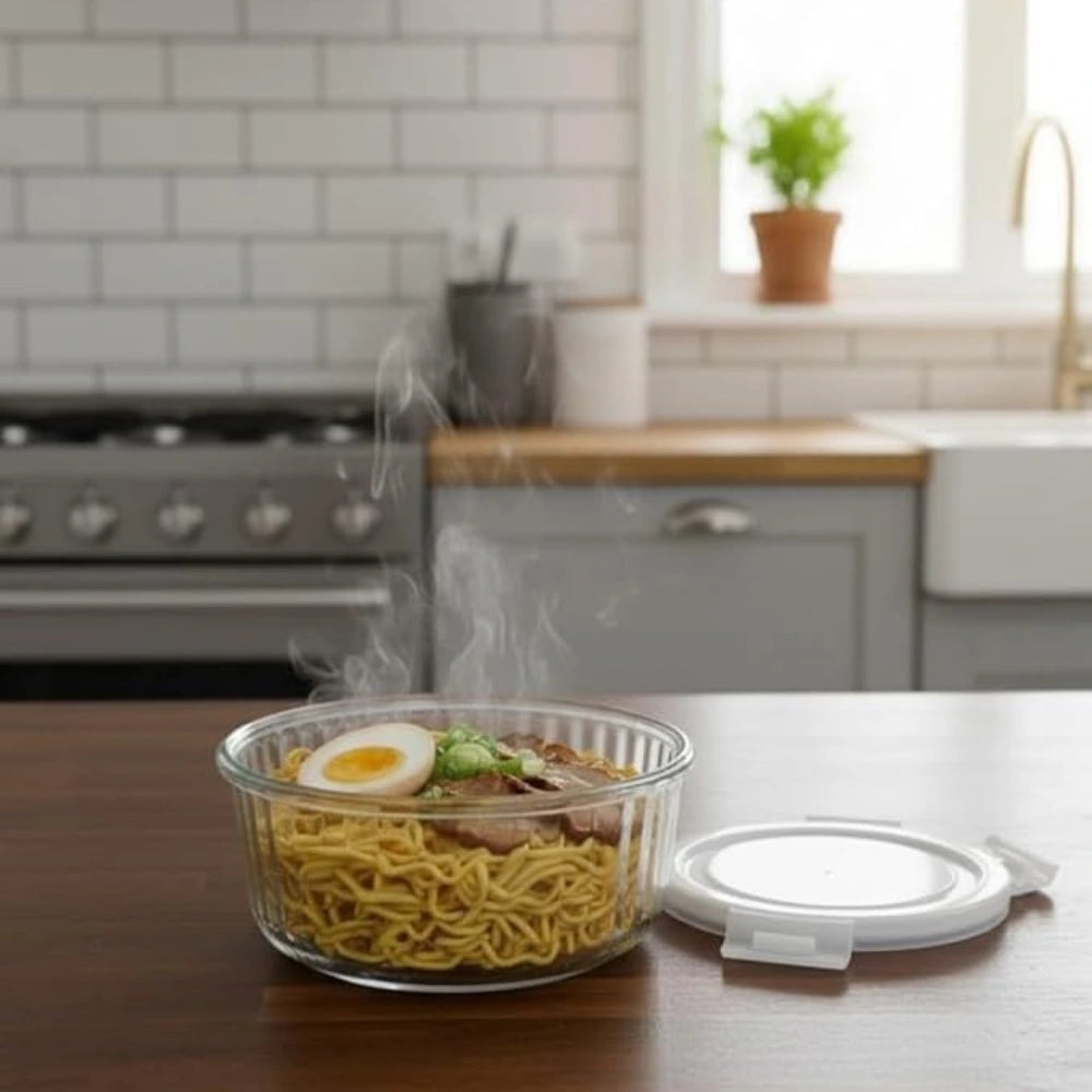 Round Glass Lunch Box 370ML (1 Pc) | Borosilicate Airtight Food Storage Container