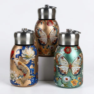 300ml Butterfly Print Stainless Steel Vacuum Insulated Water Bottle | Double Wall Hot & Cold Thermos Flask | Premium Mini Handy Bottle