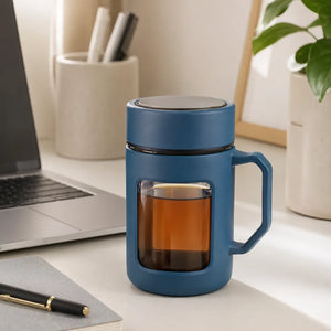 500ml Double Wall Borosilicate Glass Tea Mug with Lid & Handle | Heat-Resistant Coffee Cup | Portable Travel Tumbler for Home & Office