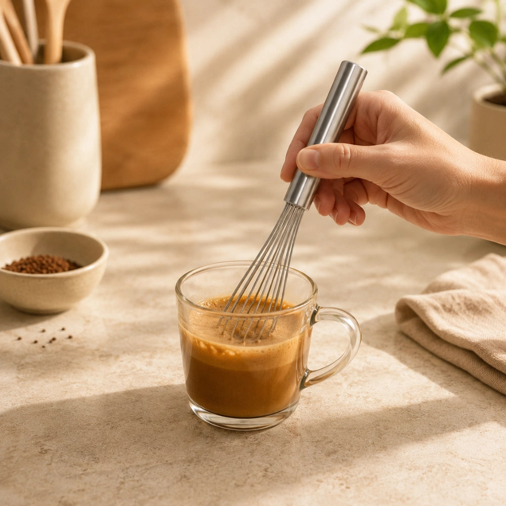 Stainless Steel Manual Hand Whisk | Coffee Frother, Egg Beater & Baking Whisk | Milk Frothing Mixer for Kitchen