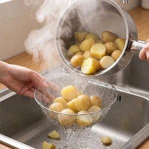 Foldable Stainless Steel Frying Basket | 2-in-1 Deep Fry, Steam & Strainer Basket | Multipurpose Mesh Cooking Basket with Handle