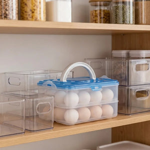 24 Grid Egg Storage Container for Fridge | 2-Layer Plastic Egg Organizer Tray with Handle | Refrigerator Egg Holder & Kitchen Storage Box