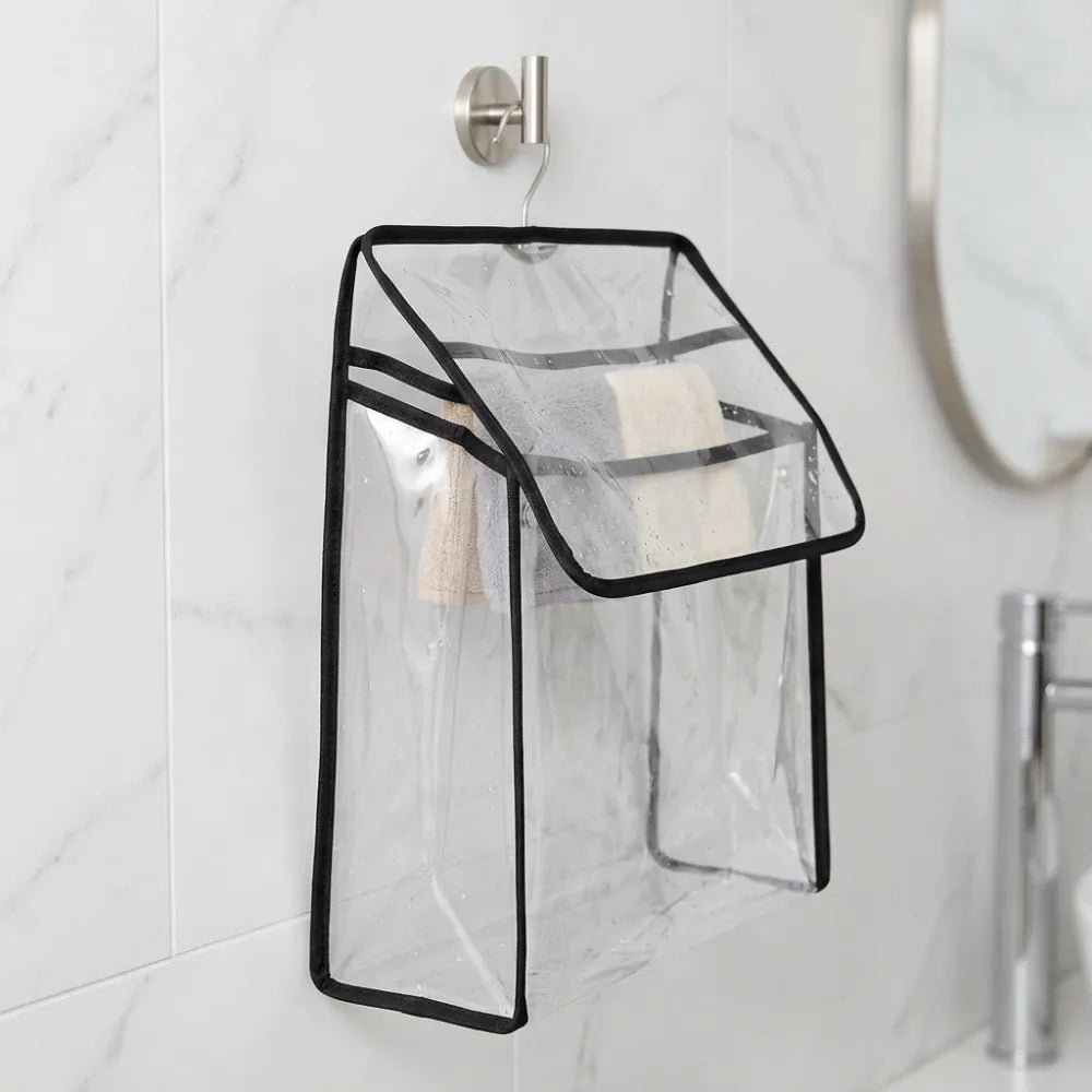 Clear PVC Hanging Storage Bag | Waterproof Bathroom Organizer with Hooks | Portable Toiletry, Laundry & Clothes Storage Bag