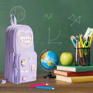 Cute 6 -Compartment Pencil Pouch for School – Large Capacity Zipper Stationery Organizer