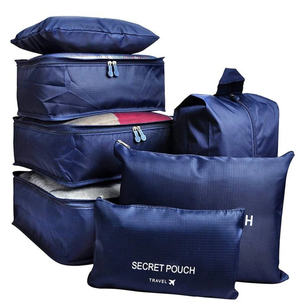 6 Pcs Travel Packing Cubes Set | Lightweight Luggage Organizers with Laundry & Toiletry Bags for Suitcase Storage (Blue)