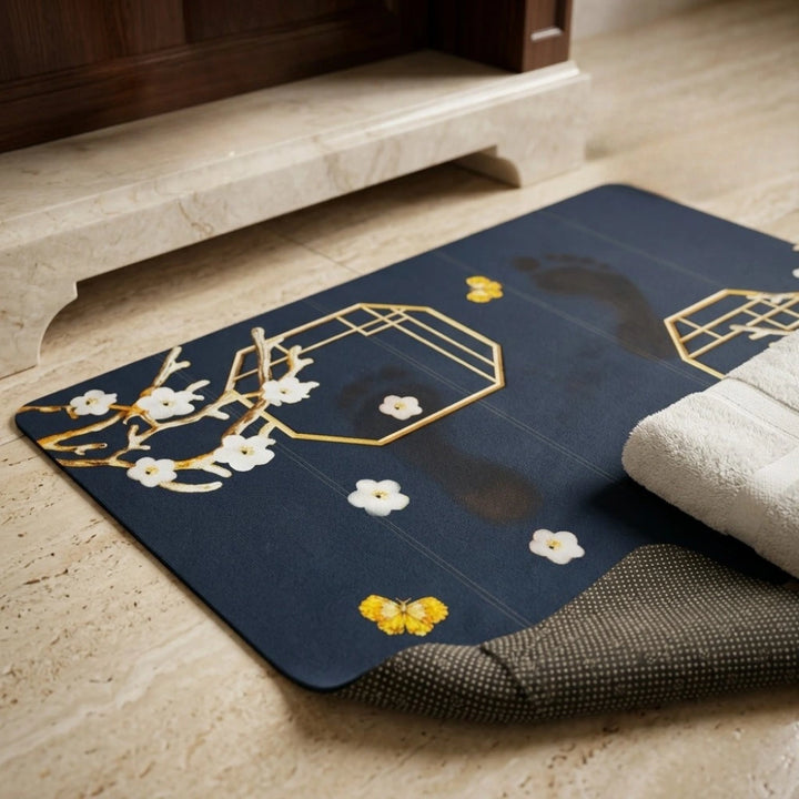 Elegant Floral Japanese Style Bathroom Mat | Soft Anti-Slip Quick Dry Absorbent Floor Rug for Bathroom & Bedroom