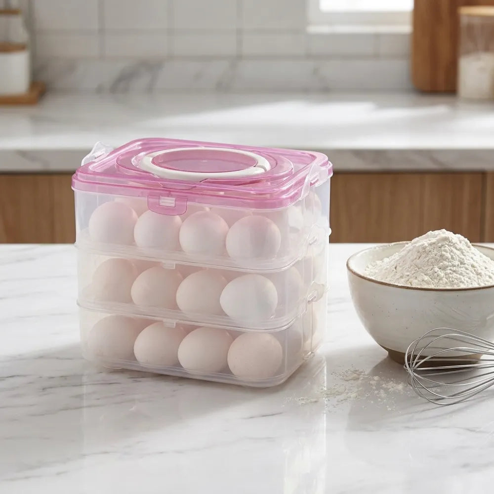 3-Layer 36 Grid Egg Storage Container for Refrigerator | Stackable Plastic Egg Tray with Lid | Food-Grade Fridge Egg Organizer