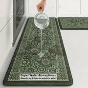 2-Piece Emerald Green Mandala Kitchen Mat Set | Vintage Floral Medallion Non-Slip Anti-Fatigue Washable Runner Rugs for Kitchen & Hallway