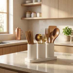 3-Grid ABS Self-Draining Cutlery Holder Stand | Spoon, Fork, Knife & Chopstick Organizer | Kitchen Tableware Storage Box