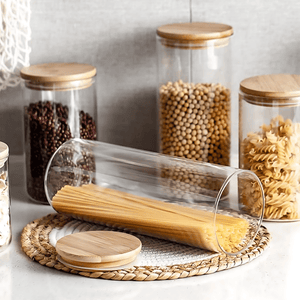 Modern Airtight Transparent Food Storage Jar with Natural Bamboo Lid | Multi-Purpose Pantry Organizer