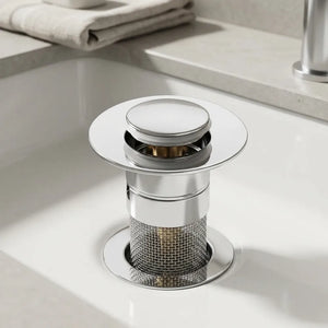 Stainless Steel Push Button Sink Strainer & Drain Stopper | Rustproof Wash Basin Filter for Kitchen, Bathroom & Utility Sinks