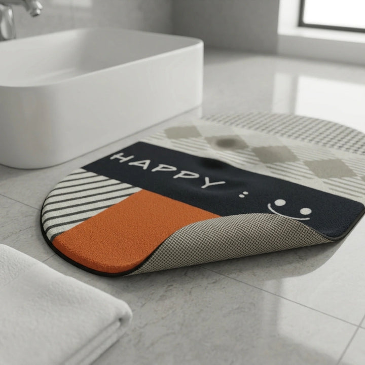 Modern Happy Print Anti-Slip Bathroom Mat | Soft Absorbent Quick Dry Bath Rug | Stylish Washroom Floor Carpet