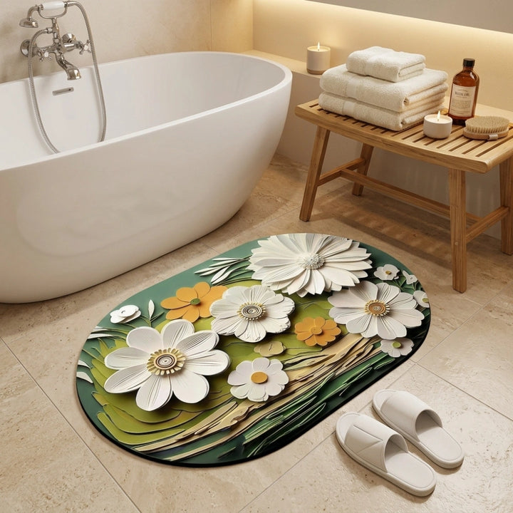 3D Floral Printed Anti-Slip Bathroom Floor Mat | Modern Decorative Door Mat for Bathroom, Bedroom & Entryway | Soft Absorbent Washable Rug
