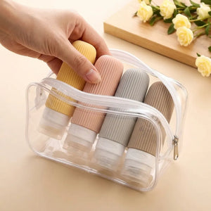 4PCS Travel Toiletry Bottles Set | 90ml BPA-Free Leakproof Silicone Containers for Shampoo, Lotion & Travel Essentials