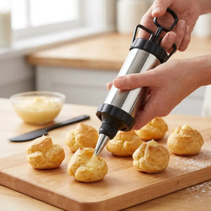 Stainless Steel Icing Gun Cake Decorating Kit | Pastry Syringe with Nozzles & Reusable Piping Bags for Cakes & Cupcakes