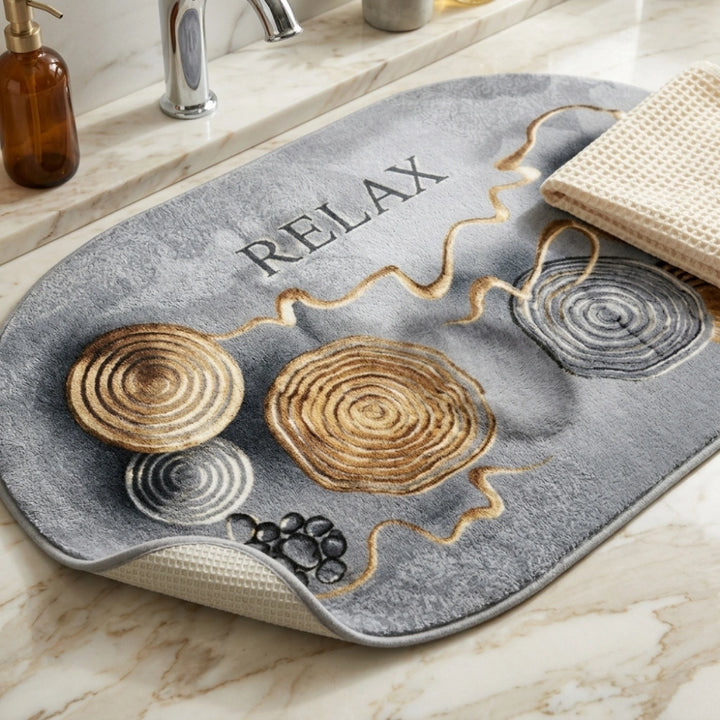 Modern Oval Anti-Slip Bathroom Mat | Soft Absorbent Quick Dry Bath Rug | Luxury Washroom Floor Carpet