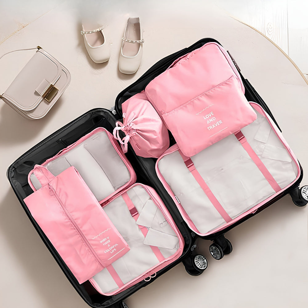 7 in 1 Travel Organizer Set | Packing Cubes, Laundry, Shoe & Cosmetic Bags for Suitcase & Luggage Packing (Multicolor)