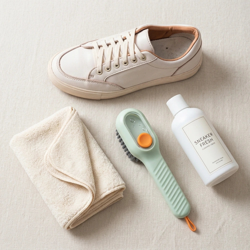 Shoe Cleaning Brush with Soap Dispenser Handle | Soft Bristle Scrubber for Shoes, Boots & Sneakers