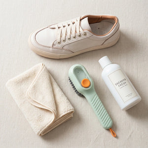 Shoe Cleaning Brush with Soap Dispenser Handle | Soft Bristle Scrubber for Shoes, Boots & Sneakers