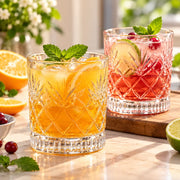 DELLUOGA Set of 6 Prism Cut Whiskey Glasses 205ml | Thick-Walled Wide Mouth Rocks Glasses for Whiskey, Scotch, Bourbon, Cocktails & juices