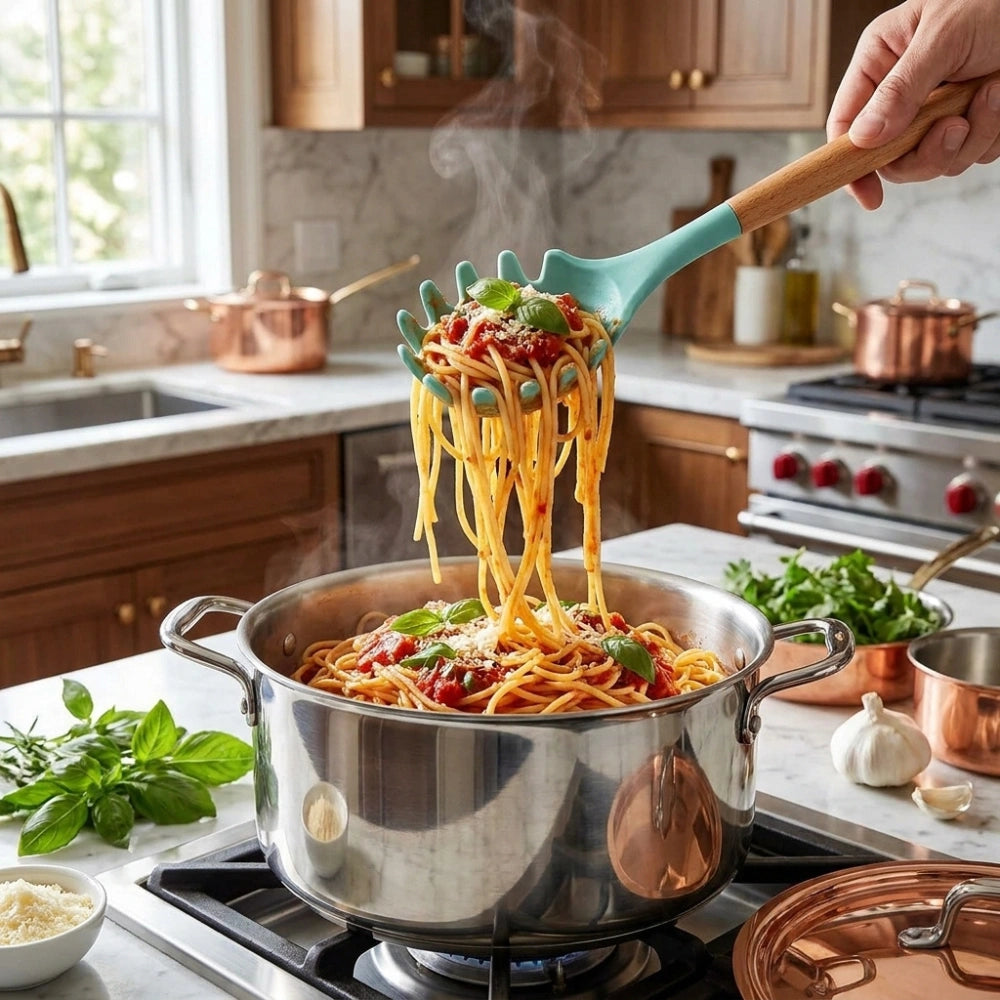 12-Piece Silicone Kitchen Utensil Set with Wooden Handles & Holder | Heat Resistant Non-Stick Cooking and Baking Tools