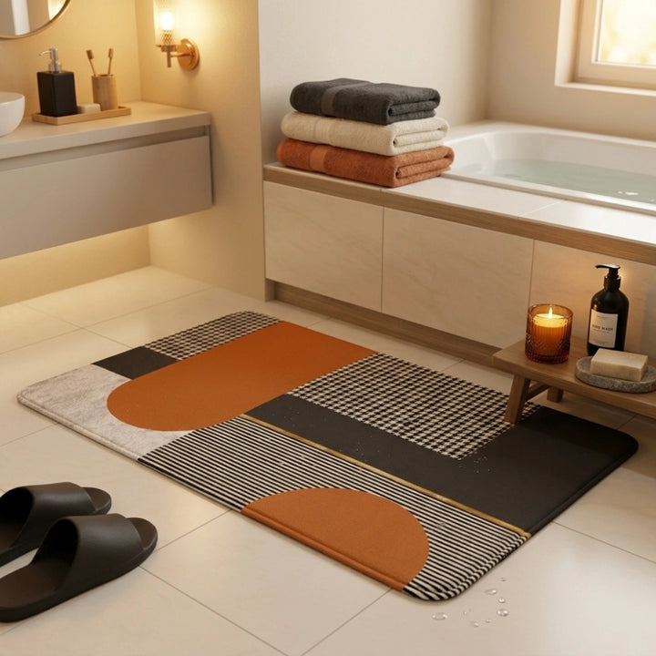 Happy Geometric Door Mat | Anti-Slip Soft Floor Rug | Modern Bathroom & Entrance Home Decor Mat