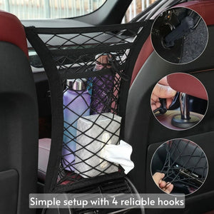 Premium 3 Layer Car Mesh Organizer for Backseat Storage | Pet & Kids Barrier Net Bag