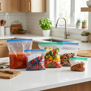 Reusable Zipper Storage Bags for Kitchen, Ideal for Fruits, Vegetables & Snacks