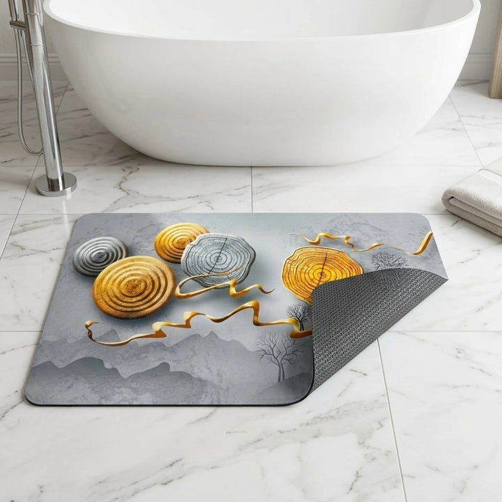 Zen Stone Wood Slice Bath Mat | Non Slip Absorbent Bathroom Rug Modern Spa Floor Mat