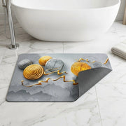 Zen Stone Wood Slice Bath Mat | Non Slip Absorbent Bathroom Rug Modern Spa Floor Mat