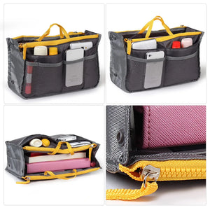 Multi-Pocket Handbag Organizer Insert with Double Zipper | Portable Makeup, Phone & Travel Storage Pouch for Women & Men