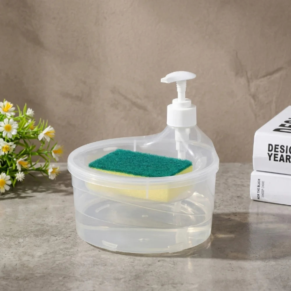 Press Type Liquid Soap Dispenser with Sponge Holder | Refillable Dishwashing Pump Container