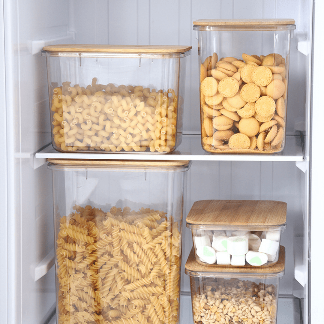 Multi-Purpose Transparent Food Storage Containers with Wooden Lid | Eco-Friendly Kitchen Organization