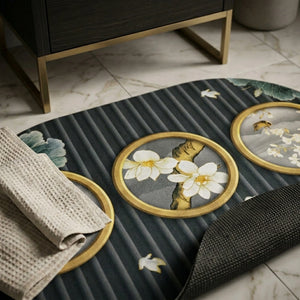 Magnolia Blossom Oval Bath Mat | Soft Quick Dry Anti-Slip Absorbent Floor Rug for Bathroom Entrance & Bedroom