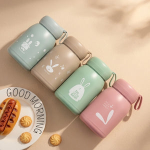 330ml Cute Bunny Water Bottle for Kids | Insulated Stainless Steel Sipper Bottle with Rabbit Print, Leakproof Vacuum Flask for School, Travel & Daily Use