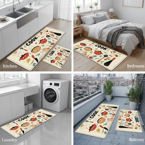 2-Piece “Cook” Kitchen Mat Set | Waterproof Non-Slip Anti-Fatigue Cushioned Rugs for Kitchen Floor & Standing Comfort