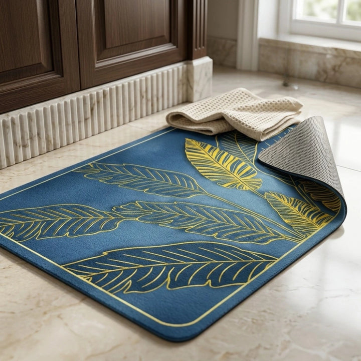 Tropical Leaf Printed Bathroom Mat | Super Soft Anti-Slip Quick Dry Water Absorbent Floor Rug for Bathroom & Entrance