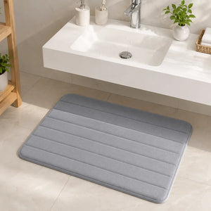 Memory Foam Bathroom Mat 80×50cm | Coral Velvet Super Soft Non-Slip Bath Rug | Quick Water Absorbent & Machine Washable | Grey