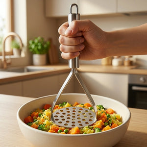 Stainless Steel Potato Masher | Heavy Duty Triangle Vegetable & Fruit Masher with Ergonomic Handle | Manual Kitchen Tool for Potatoes, Avocado, Sweet Potato & Baby Food