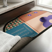 Boho Abstract Oval Anti-Slip Bath Mat | Soft Absorbent Quick Dry Bathroom Floor Rug Modern Floral Door Mat