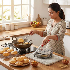 Stainless Steel Puri Press Maker | Manual Chapati, Roti, Papad & Khakhra Press Machine | Heavy-Duty Kitchen Tool