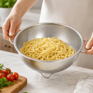 Stainless Steel Kitchen Strainer with Handle | Mesh Colander for Washing Rice, Vegetables, Fruits & Pasta