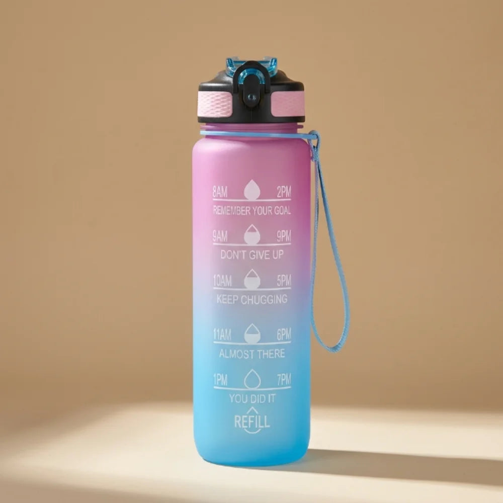 HydraTrack 1000ml Motivational Water Bottle – BPA Free, Leakproof & Unbreakable | Time Marker, Straw, Sipper, Carry Strap & Stickers | Sports Water Bottle for Gym, Office, Travel & Outdoor Activities