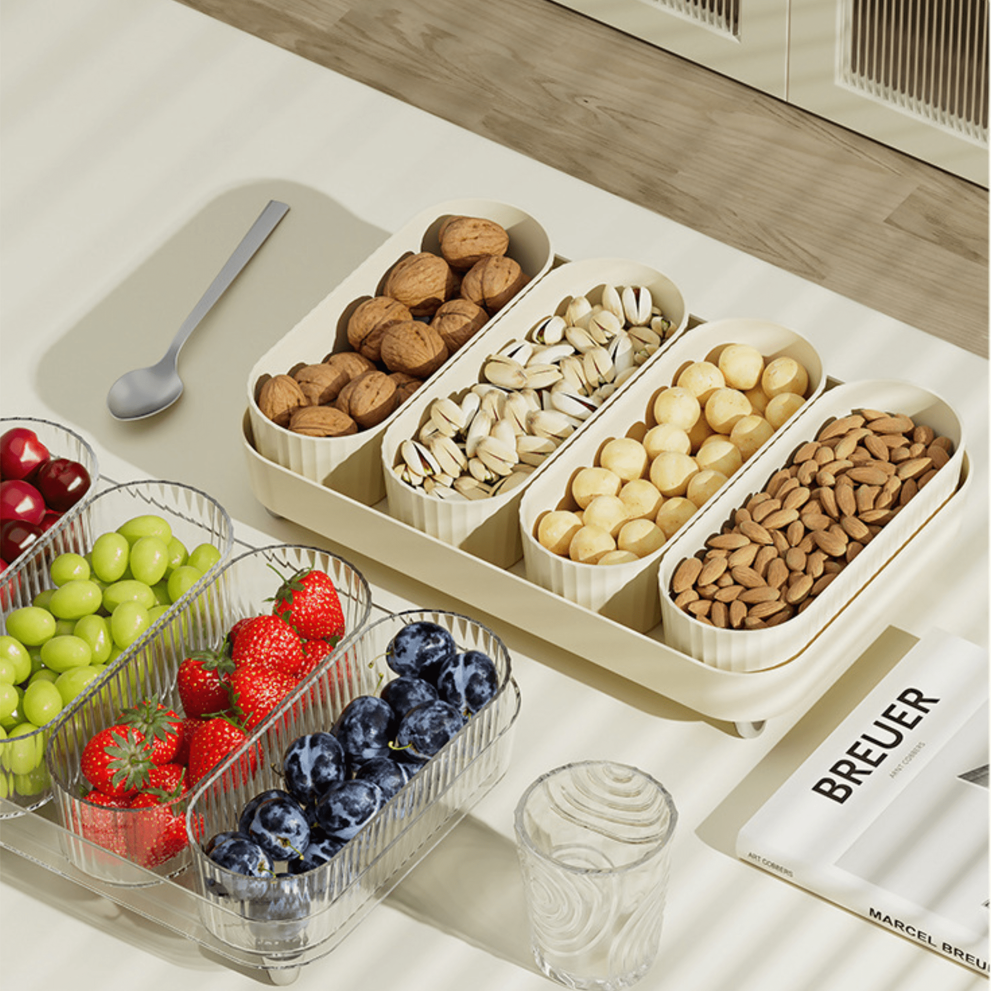 4-Compartment Snack Tray with Lid | Portable Fruit & Kids Lunch Organizer