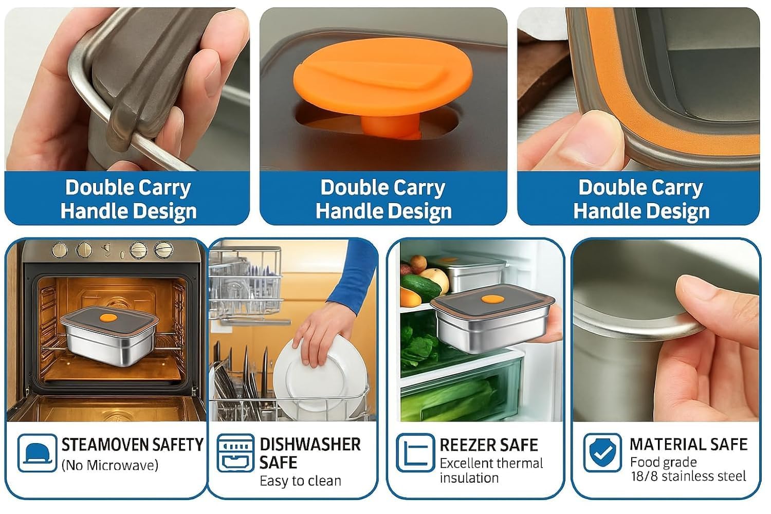 316 Stainless Steel Food Storage Container with Lid | Leakproof & Microwave Safe (1-