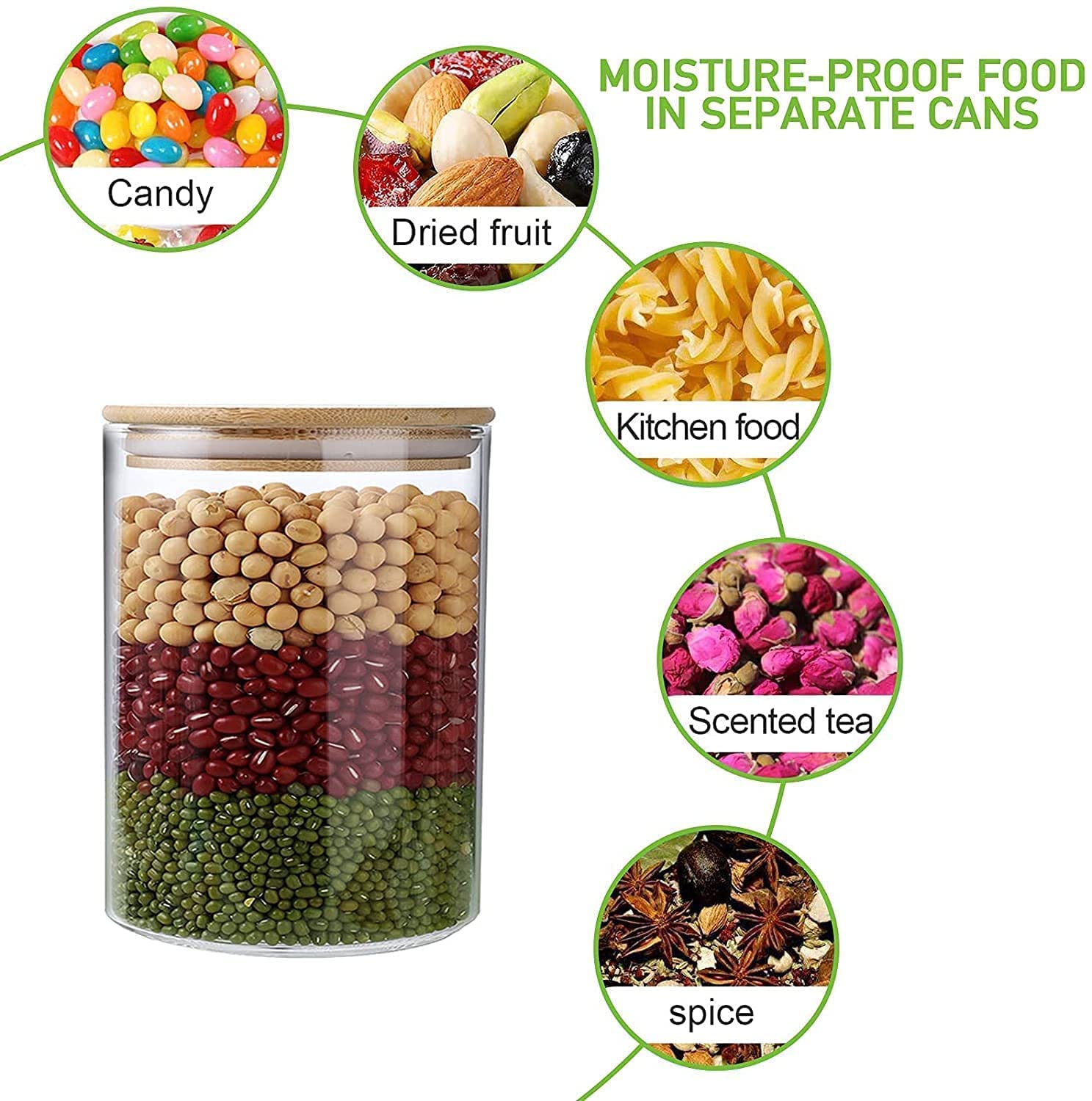 320 ML Borosilicate Glass Jars with Bamboo Wood Air Tight Lids