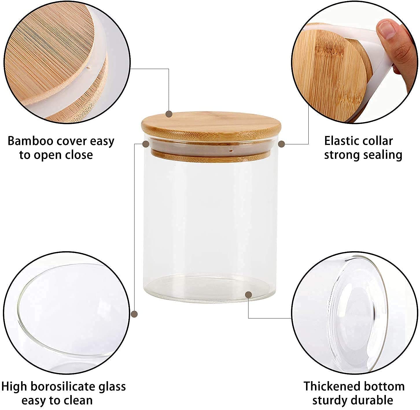 320 ML Borosilicate Glass Jars with Bamboo Wood Air Tight Lids
