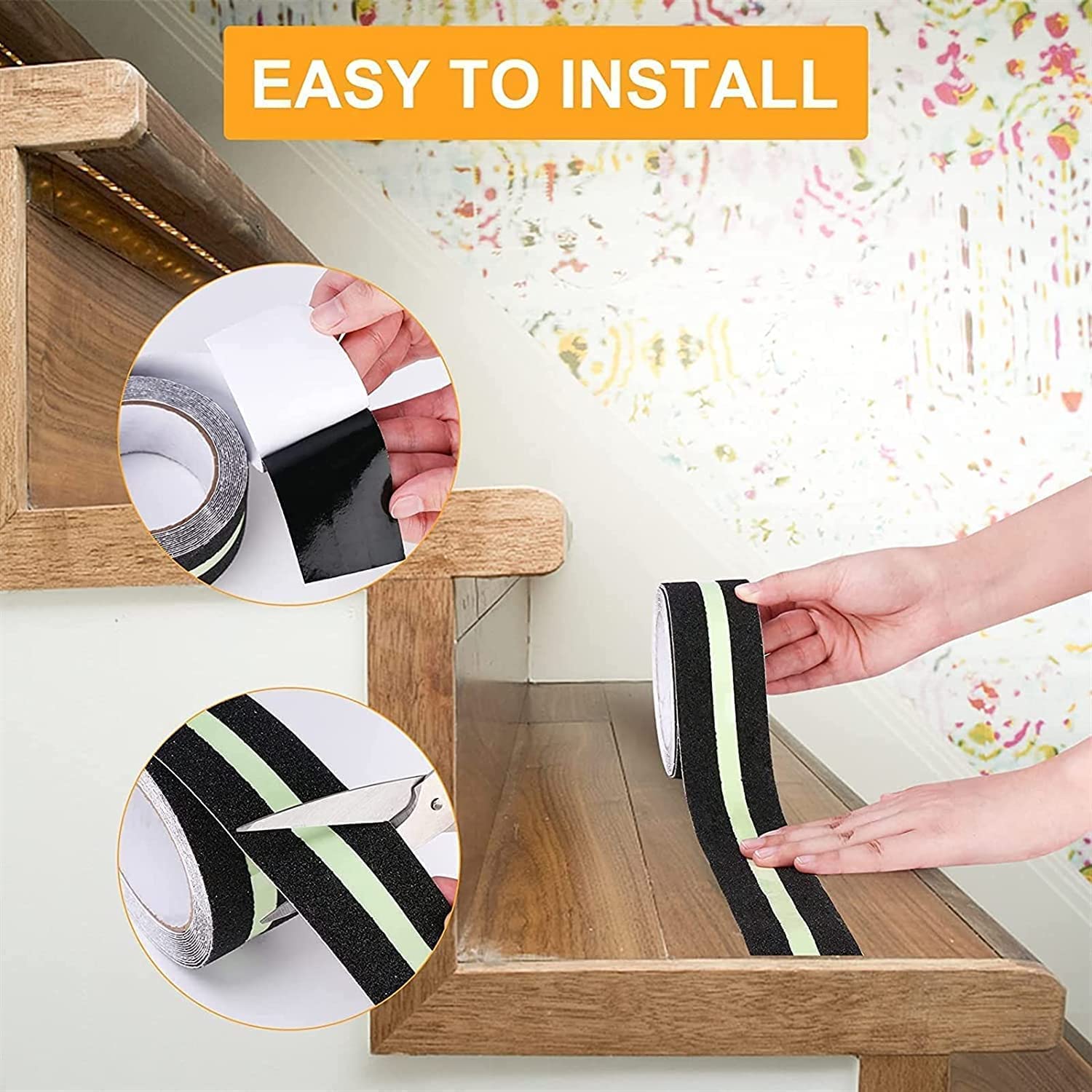 Anti-Slip Safety Grip Tape with High Visibility Glow , Ideal For Stairs & Floors-2 Inch x 5 Meters