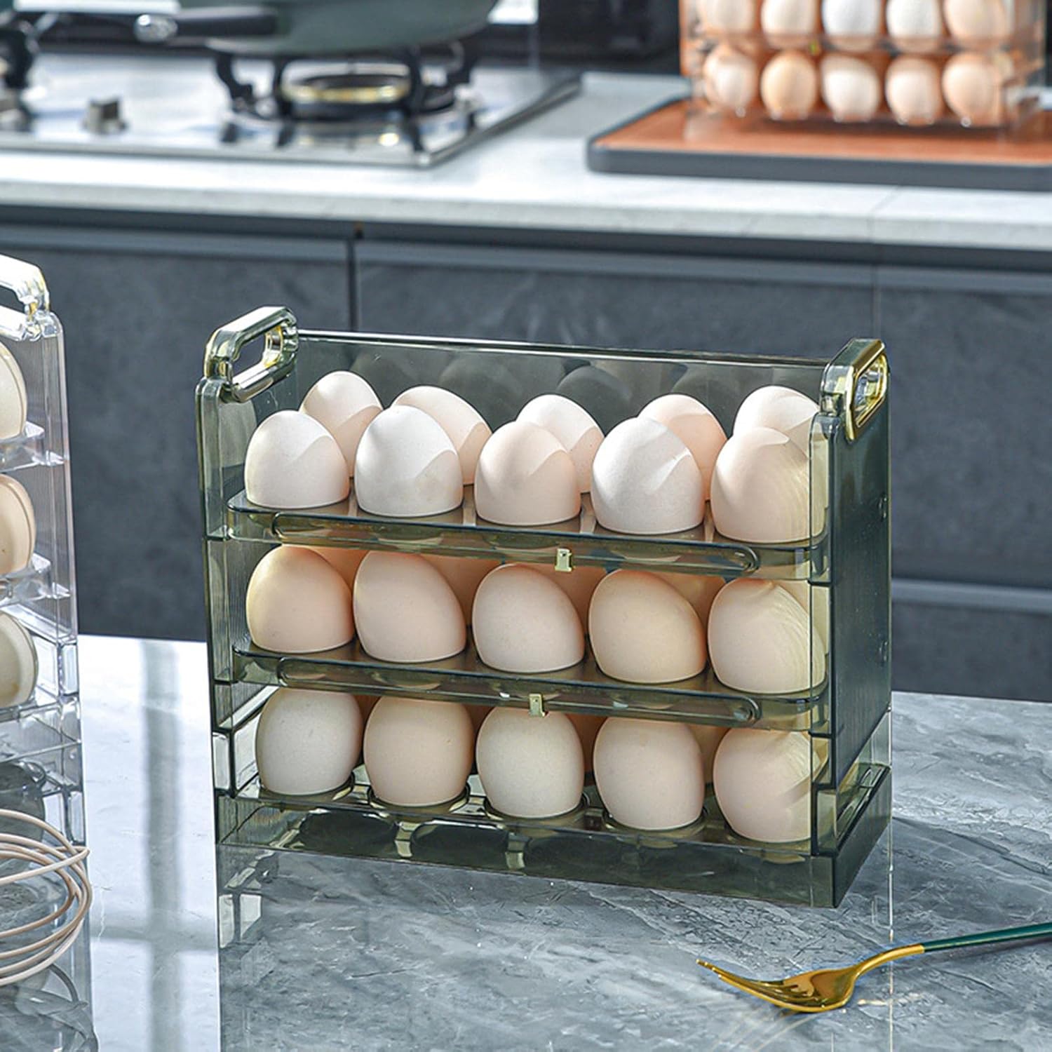 3 Layer Foldable 24 Egg Storage Box - Plastic Egg Holder Organizer for Refrigerator Side Door