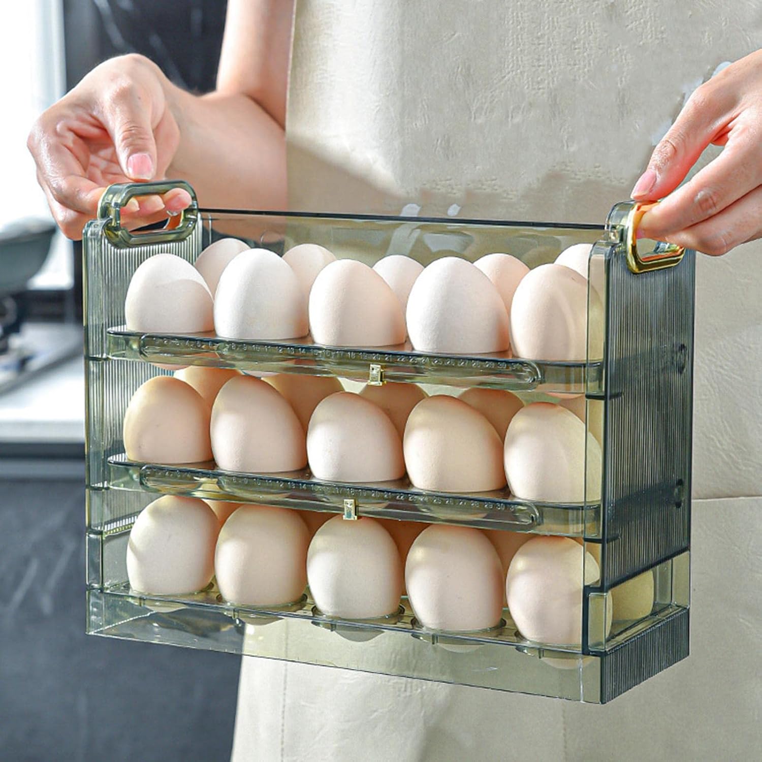 3 Layer Foldable 24 Egg Storage Box - Plastic Egg Holder Organizer for Refrigerator Side Door